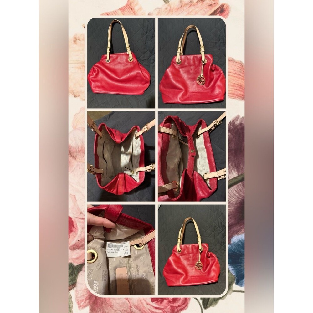 Michael Kors Red Leather Shoulder NEVER USED Flaws 👀@All Pics